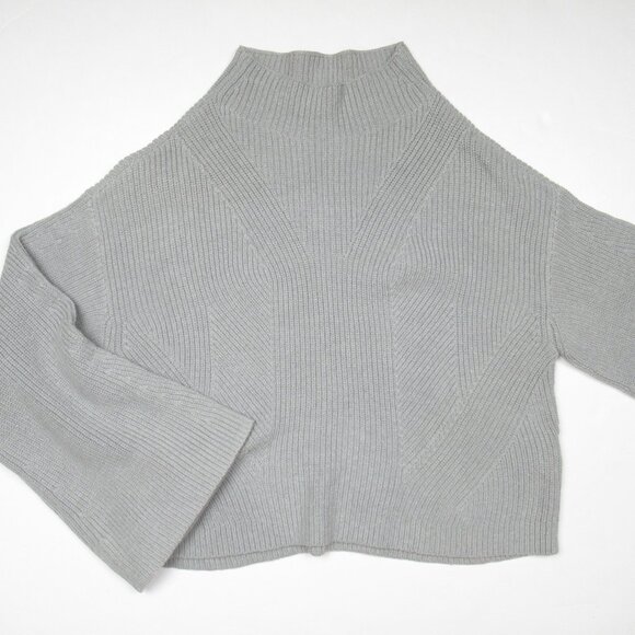 Anthropologie Maeve The Katey Mock-Neck Bell-Sleeve Sweater Grey M - Picture 5 of 9